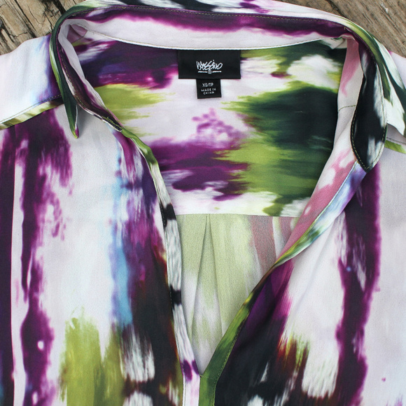Watercolor Collared V-Neck 3/4 Sleeve Career Top - Picture 6 of 7